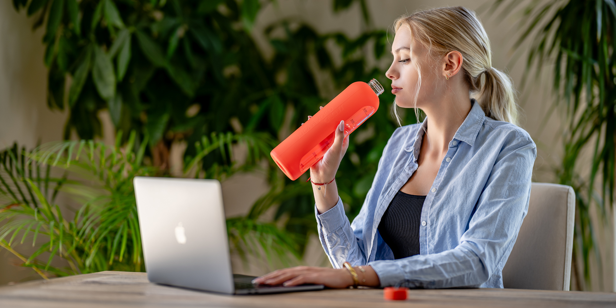Butelka szklana KiCA Hydro Glass 1000 ml - pomarańczowa